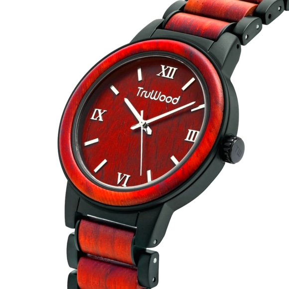 TruWood Architect Stainless Steel Sandalwood Men's Red and Black Watch - Picture 1 of 8